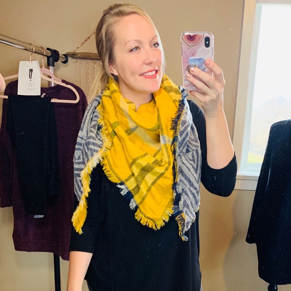 Reversible Scarf Mustard Plaid Scarf - Picture 6 of 7